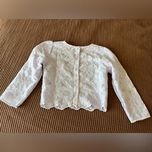 Las Pepas Light Purple Floral Embroidered Long Sleeve Sheer Shirt Floral Buttons